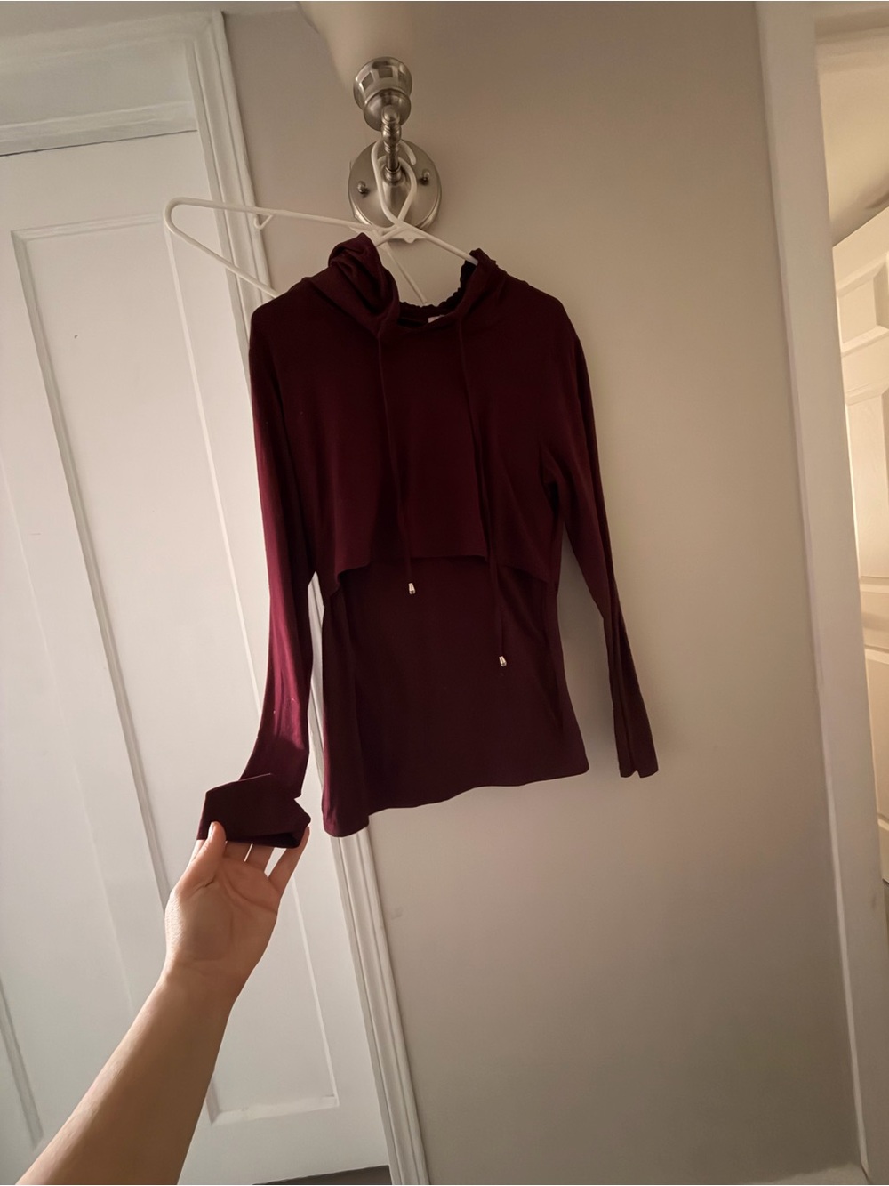 Brandy Melville Burgundy Cropped Layered Hoodie For nursing
